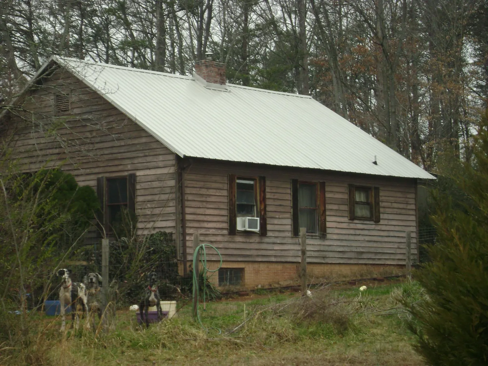 White metal roof on an old wood sided farmhouse, from a Asphalt Shingle Roof Repair job in Corning
